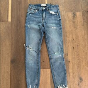 Zara women’s medium wash lightly distressed skinny denim jeans pants size 26 4
